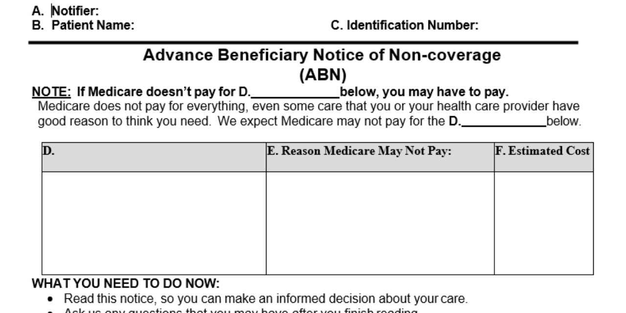 Medicare Abn 2023 Form Printable Forms Free Online