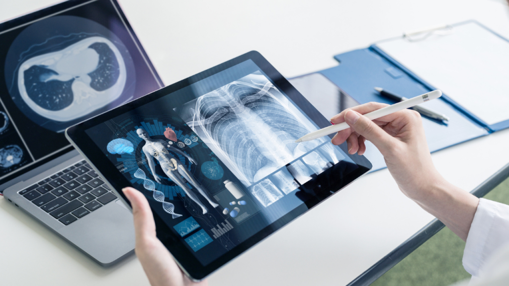 Doctor reviewing radiographic images