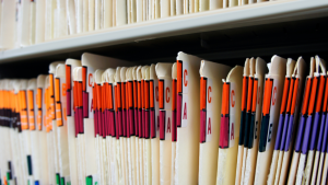 Medical records on a shelf