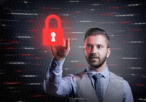 Person touching digital padlock