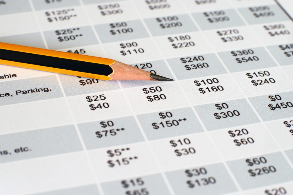Financial document with a pencil