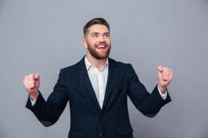 Business person celebrating