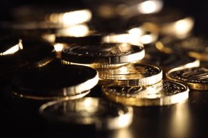 Coins laying on a table