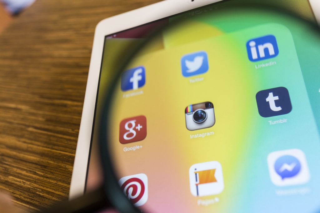 Social media icons on a mobile device