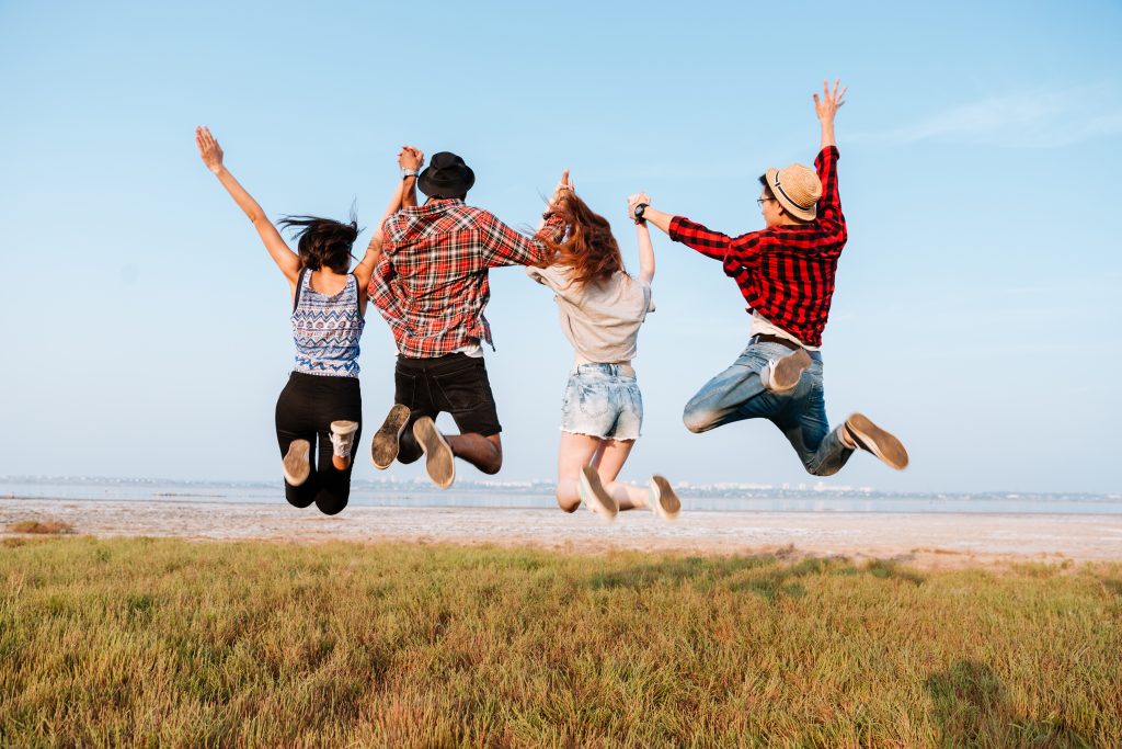 People jumping into the air