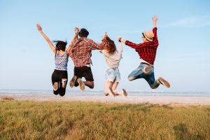 People jumping into the air