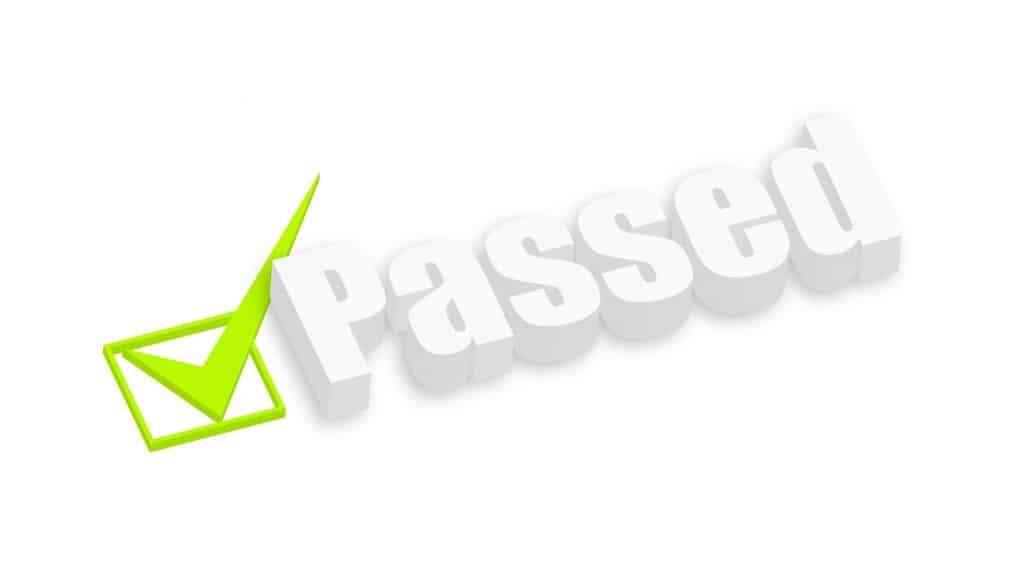 Checkmark next to the work "Passed"