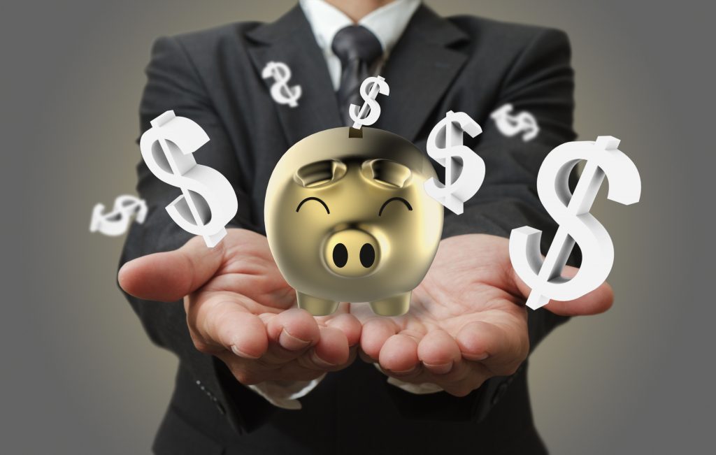 Person holding a piggy bank