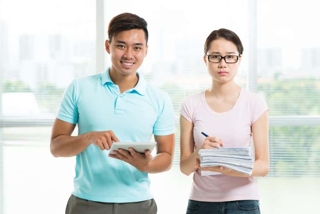 People reviewing documents