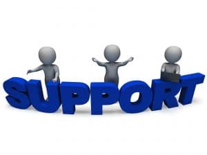 Figures standing behind the word "support"