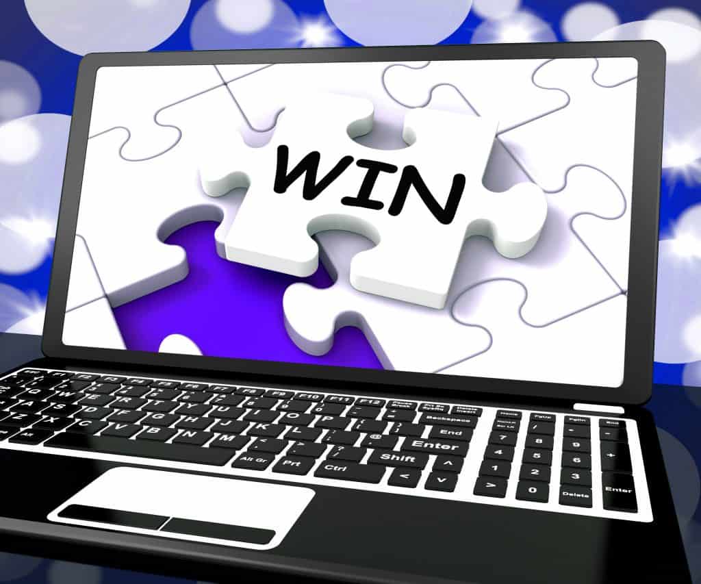 Computer with "win" on the screen