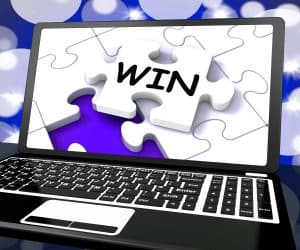 Computer with "win" on the screen