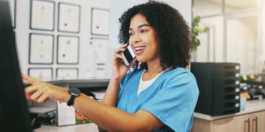 Healthcare professional talking on the phone