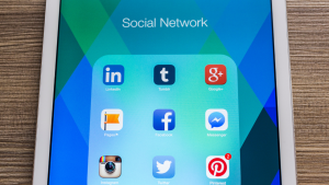 Social network icons on a tablet
