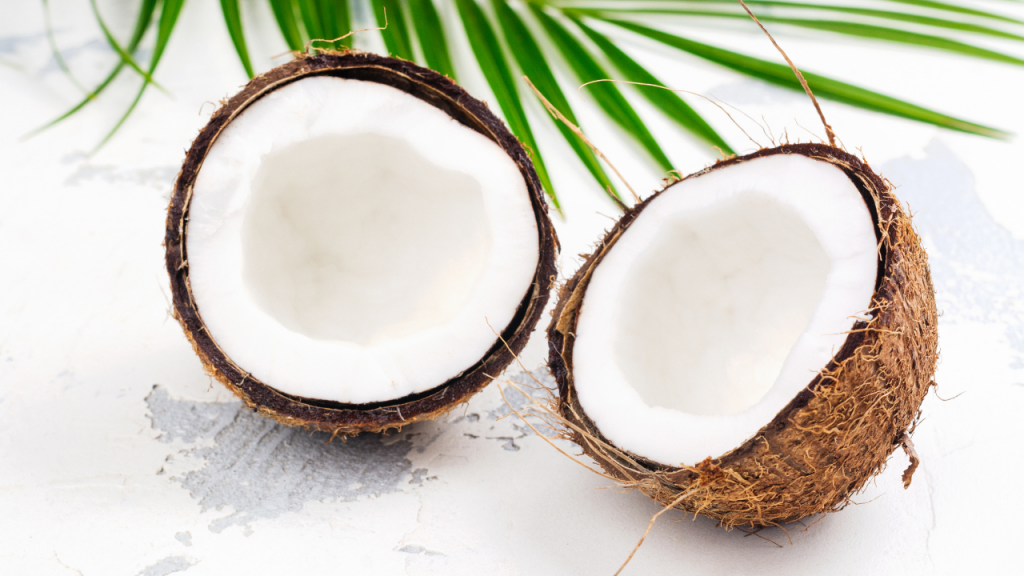 Image of a coconut split in half