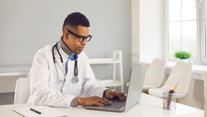 Doctor working at a computer