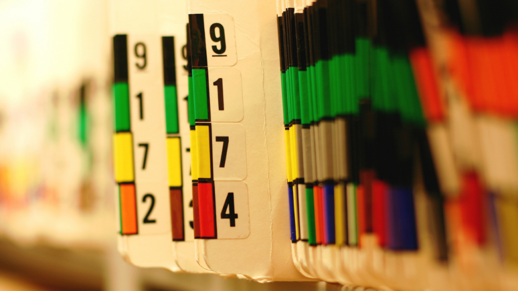 Medical records on a shelf