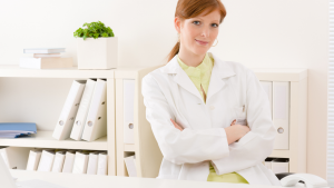 Female doctor sitting at a desk