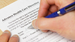 Person filling out "Advance Health Care Directive" form