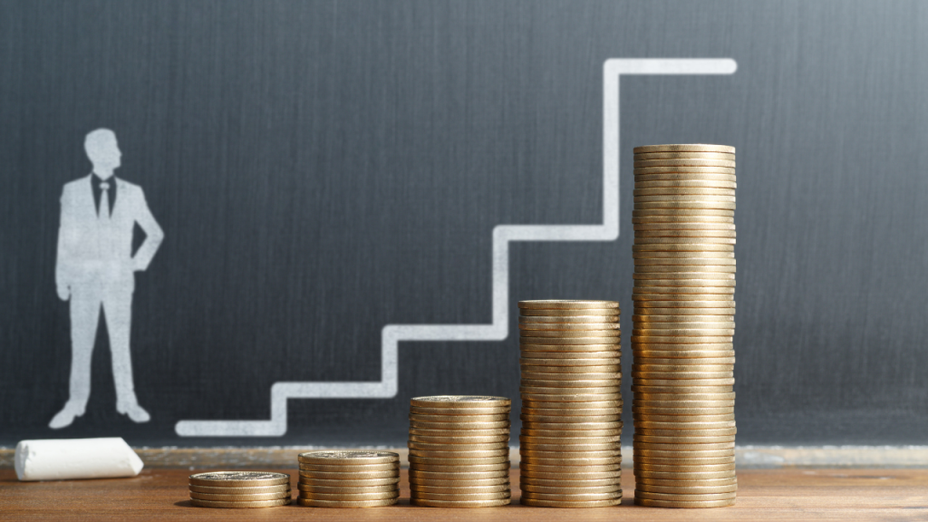 Stacks of coins increasing in height like a bar graph