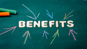 "Benefits" written on a chalkboard