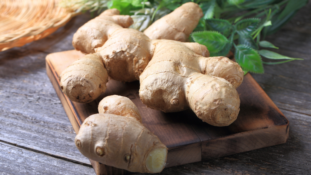 Ginger root sitting on a cuttingboard