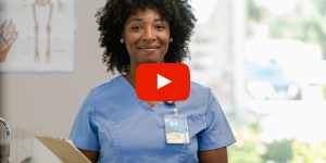 Medical professional with name badge