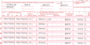 Diagnosis codes on a health insurance claim form.