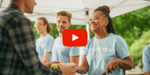Volunteers passing out food.