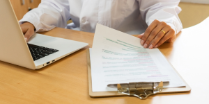 Physician reviewing documents