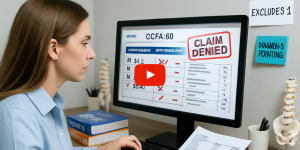 A chiropractic billing specialist (or doctor) reviewing a claim form on a computer