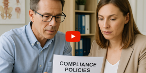 Physician and staff reviewing policies