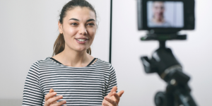 person giving a video testimony