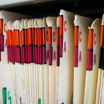 Medical records on a shelf