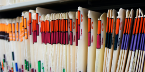 Medical records on a shelf